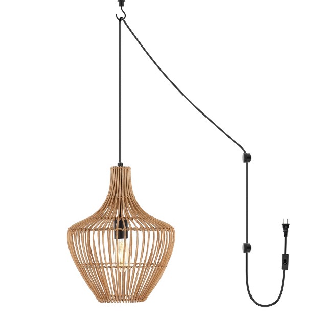 1 light Lucas Farmhouse Coastal Rattan Led Pendant Brown Jonathan Y