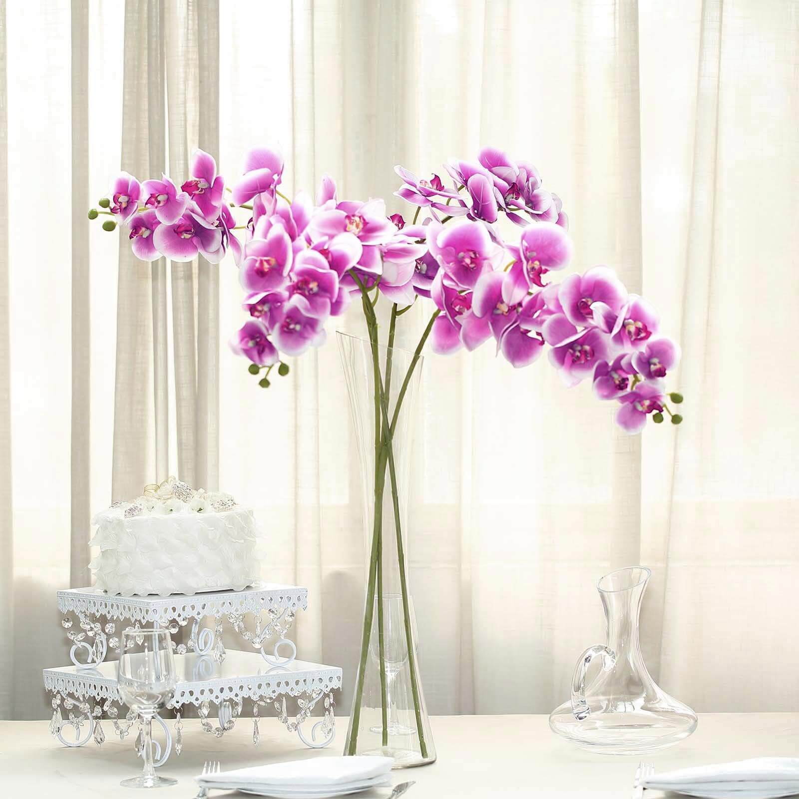 2 Stems White/Purple Artificial Silk Orchid Flower Bouquets 40