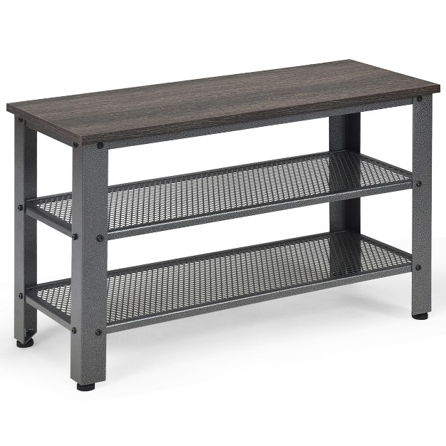 3 tier Shoe Rack industrial Shoe Bench With Storage Shelves For Livingroom Grey