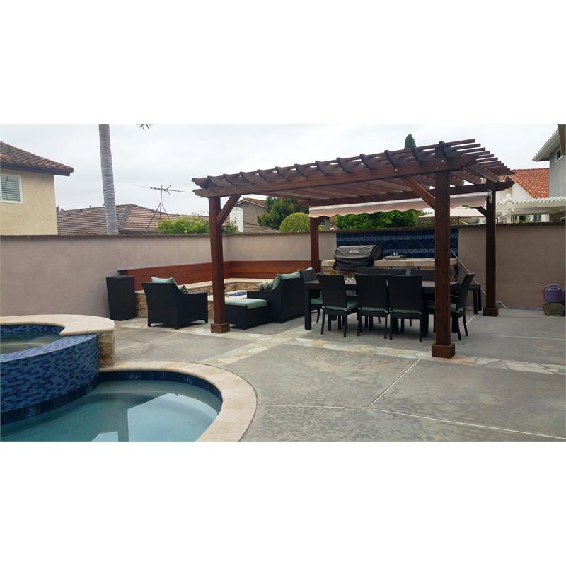 Best Redwood 14ft x 14ft Farmhouse Solid Wood Super Deck Pergola   Mission Brown   Transitional   Pergolas   by Homesquare  Houzz