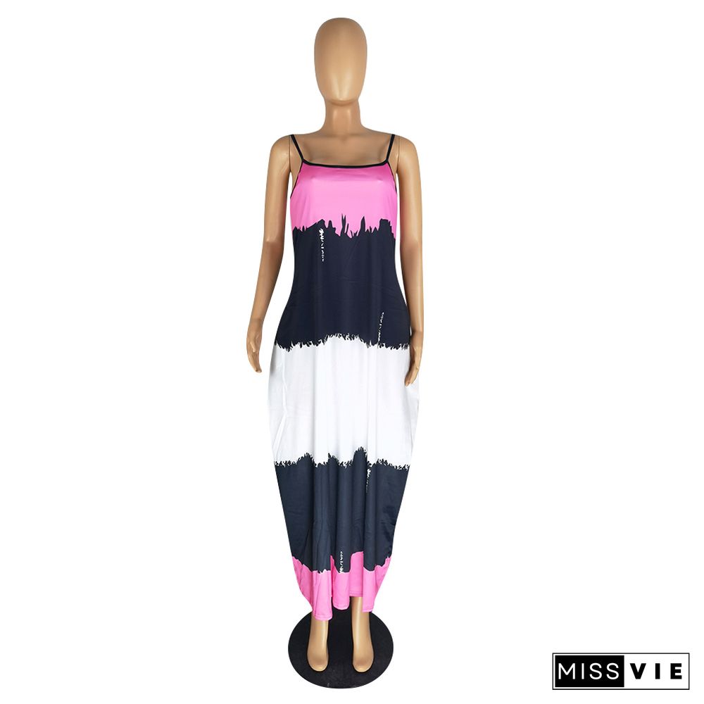 Tie Dye Spaghetti Straps Loose Pocket Maxi Dress