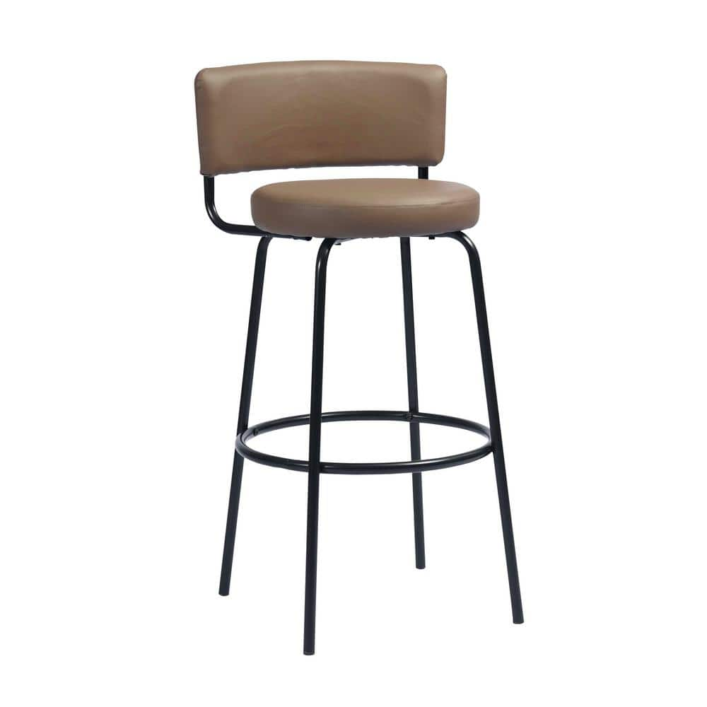 Homy Casa Chive 28.7 in. Brown Metal Frame Lowback Bar Stool with Faux Leather Seat (Set of 2) HD-CHIVE HIGH BAR LETTES