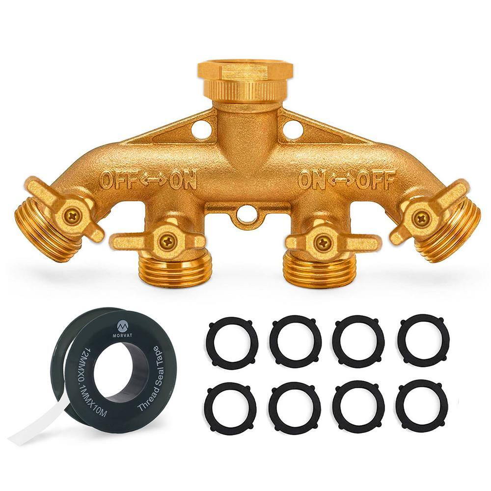 Morvat Brass Garden Hose Splitter Heavy-Duty 4-Way Hose Connector Fitting MOR-BCONNECTOR-4-A