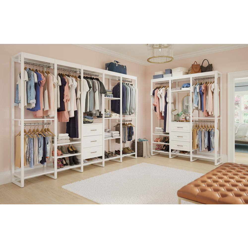 CLOSETS By LIBERTY 113 in. W White Adjustable Tower Wood Closet System with 3 Drawers and 18 Shelves HS74567-RW-10