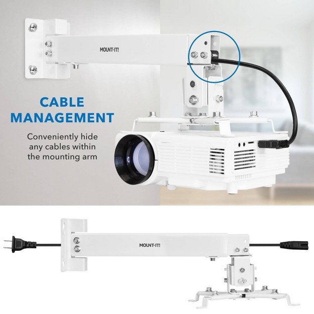 Mount it Full Motion Projector Mount With Universal Lcd dlp Mounting For  Optoma Benq Viewsonic Projectors 44 Lbs Load Capacity White