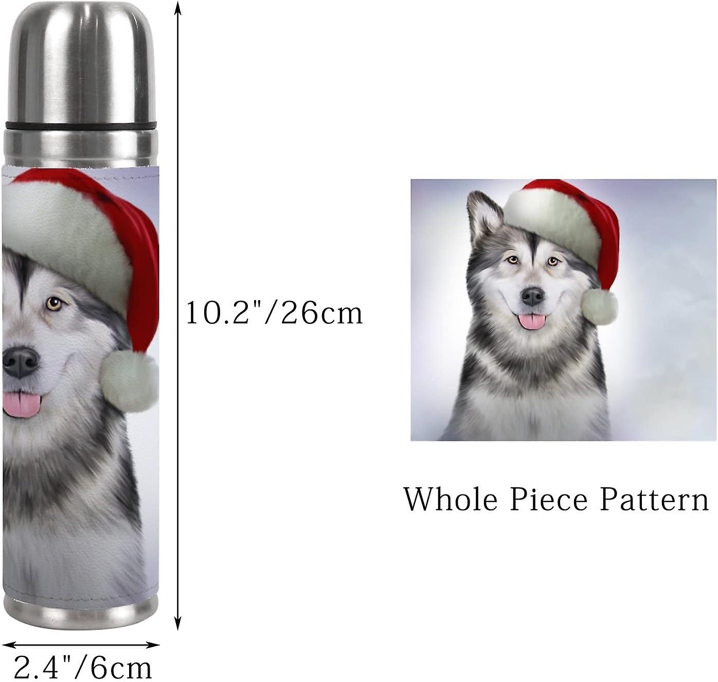 Insulated Mug Stainless Steel Water Bottle Dog Alaskan Malamute In Hat Of Santa Claus Vacuum Cup Travel Mug