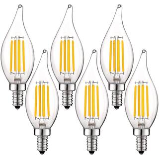 LUXRITE 60-Watt Equivalent CA11 Dimmable LED Light Bulbs Flame Tip Clear Glass Filament 2700K Warm White (6-Pack) LR21593-6PK