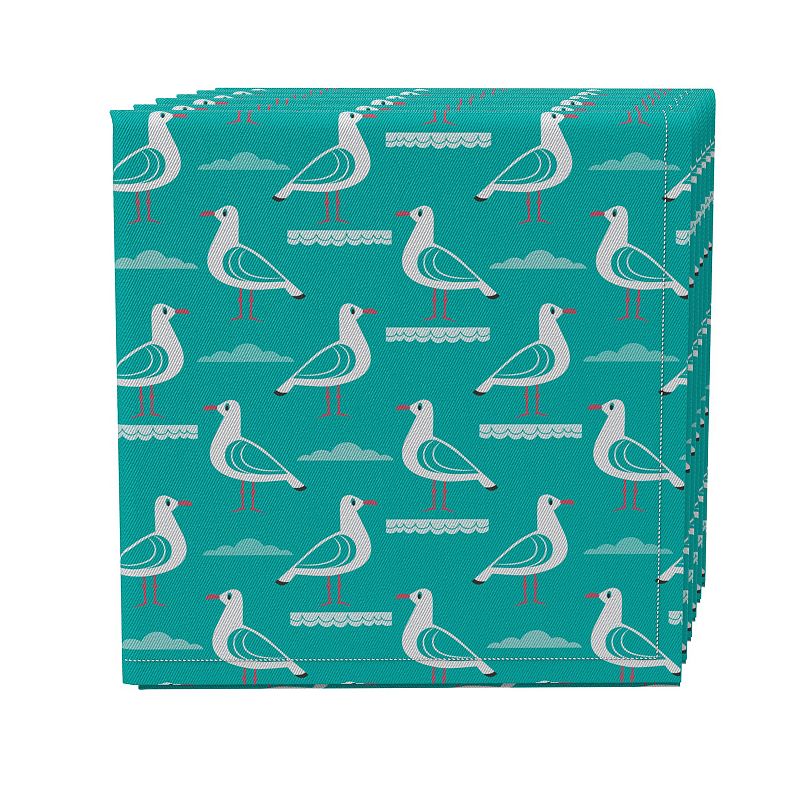 Napkin Set of 4， 100% Cotton， 20x20， Seaside Seagulls