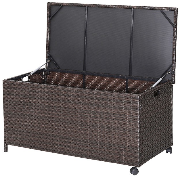 Tangkula 50 Gallon Patio Pe Wicker Storage Box Rattan Deck Bin W Waterproof Liner amp Wheels