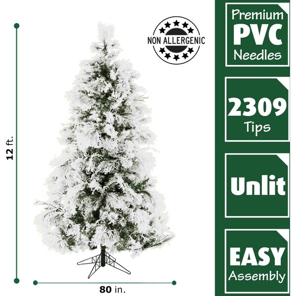 Fraser Hill Farm 12foot Flocked Snowy Pine Christmas Tree