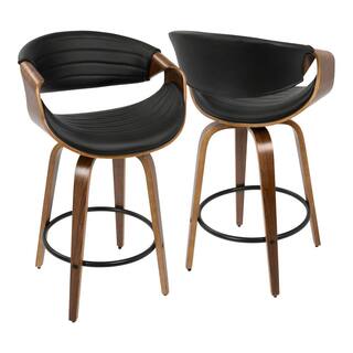 Lumisource Symphony 26 in. Walnut and Black Faux Leather Counter Stool (Set of 2) B26-SYMPQ WLBK2