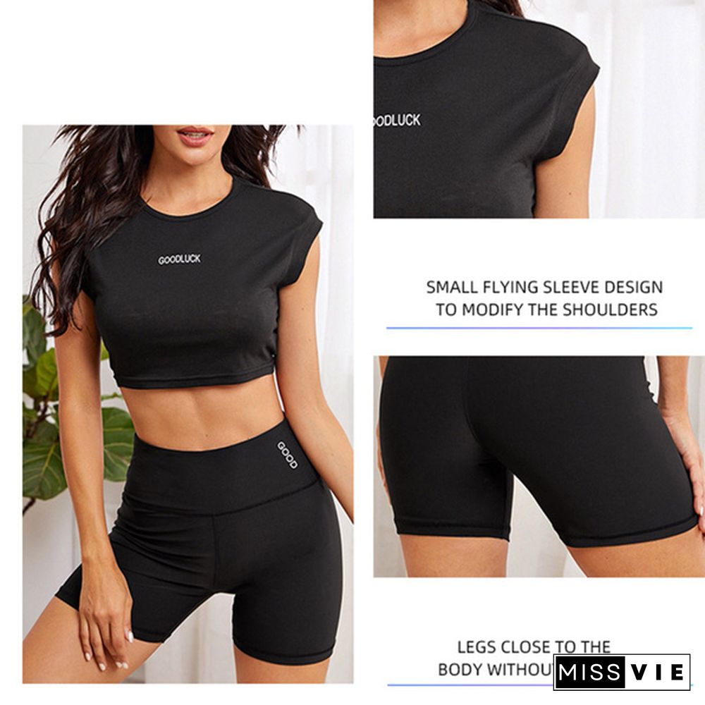 Women 's Casual Two Piece Outfits Crop Top Short Pants Outfit Sports Yoga Suit Tracksuit