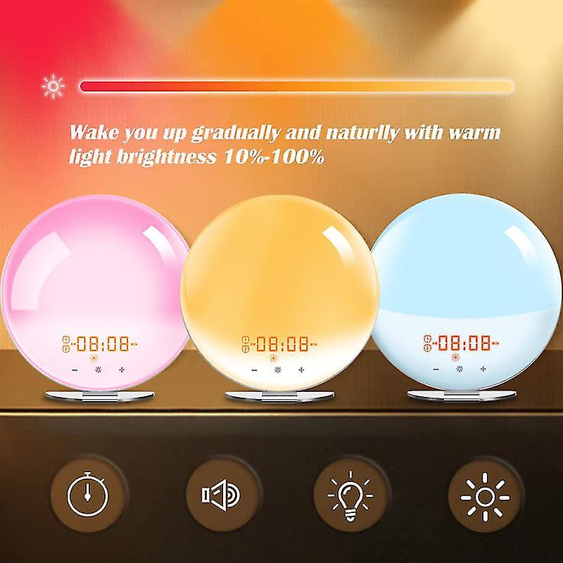 Sunrise Alarm Clock， Wake Up Light /sunlight Lamp With Dual Alarm Clocks and Snooze Function 20 Brightness Levels And 7 Colors Light Alarm Clock， Sunris