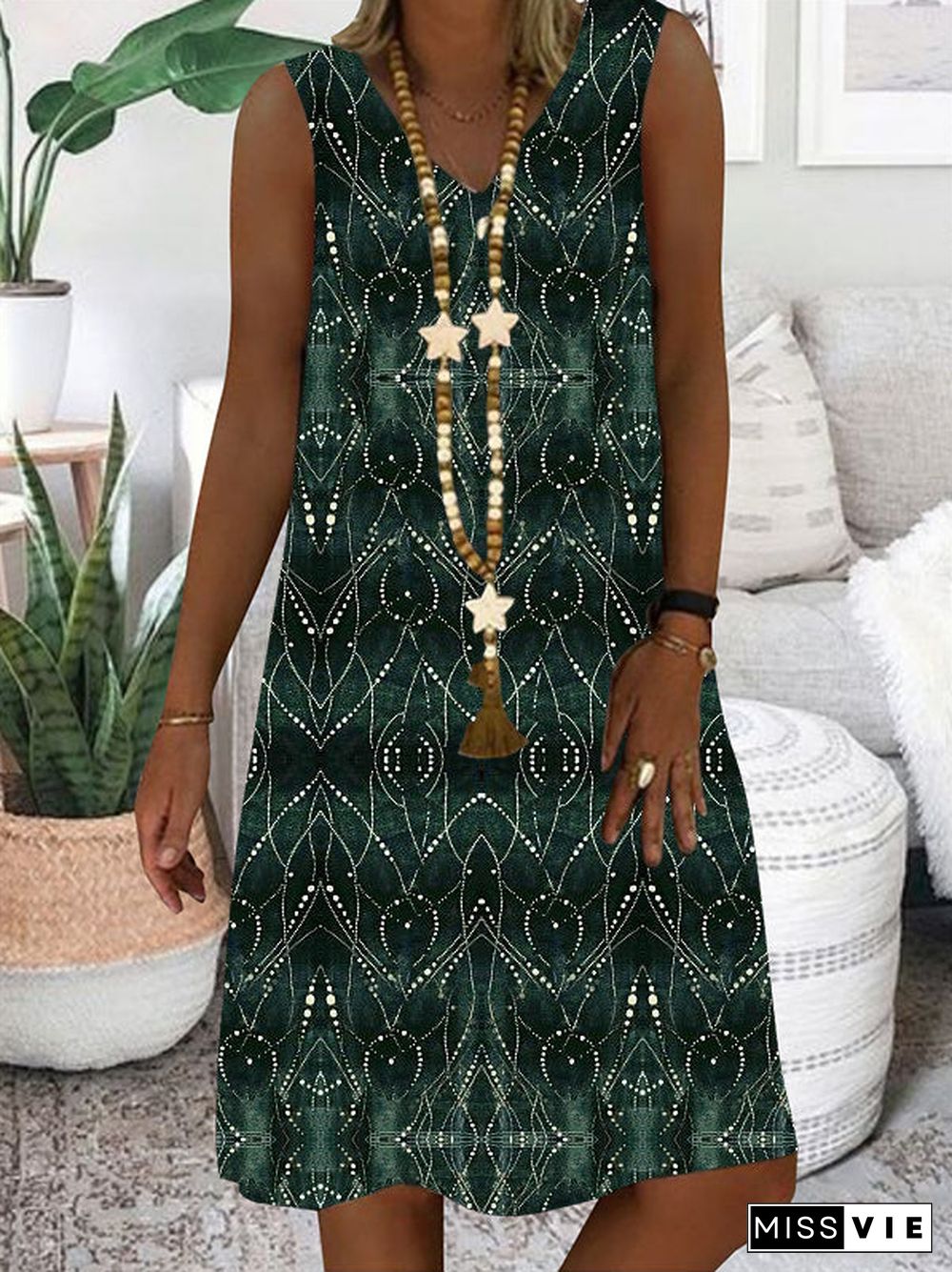 Women's Scoop Neck Sleeveless Printed Dress