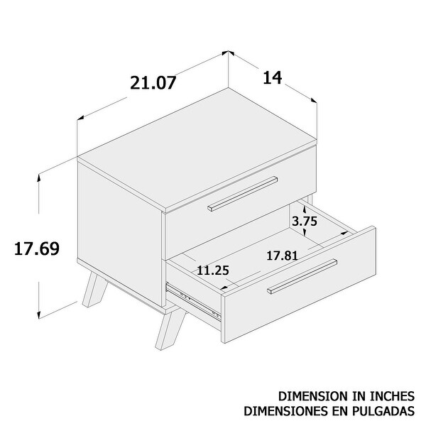 Boahaus Ibiza Nightstand， White - Brown， 2 drawers， wood legs - - 31793665