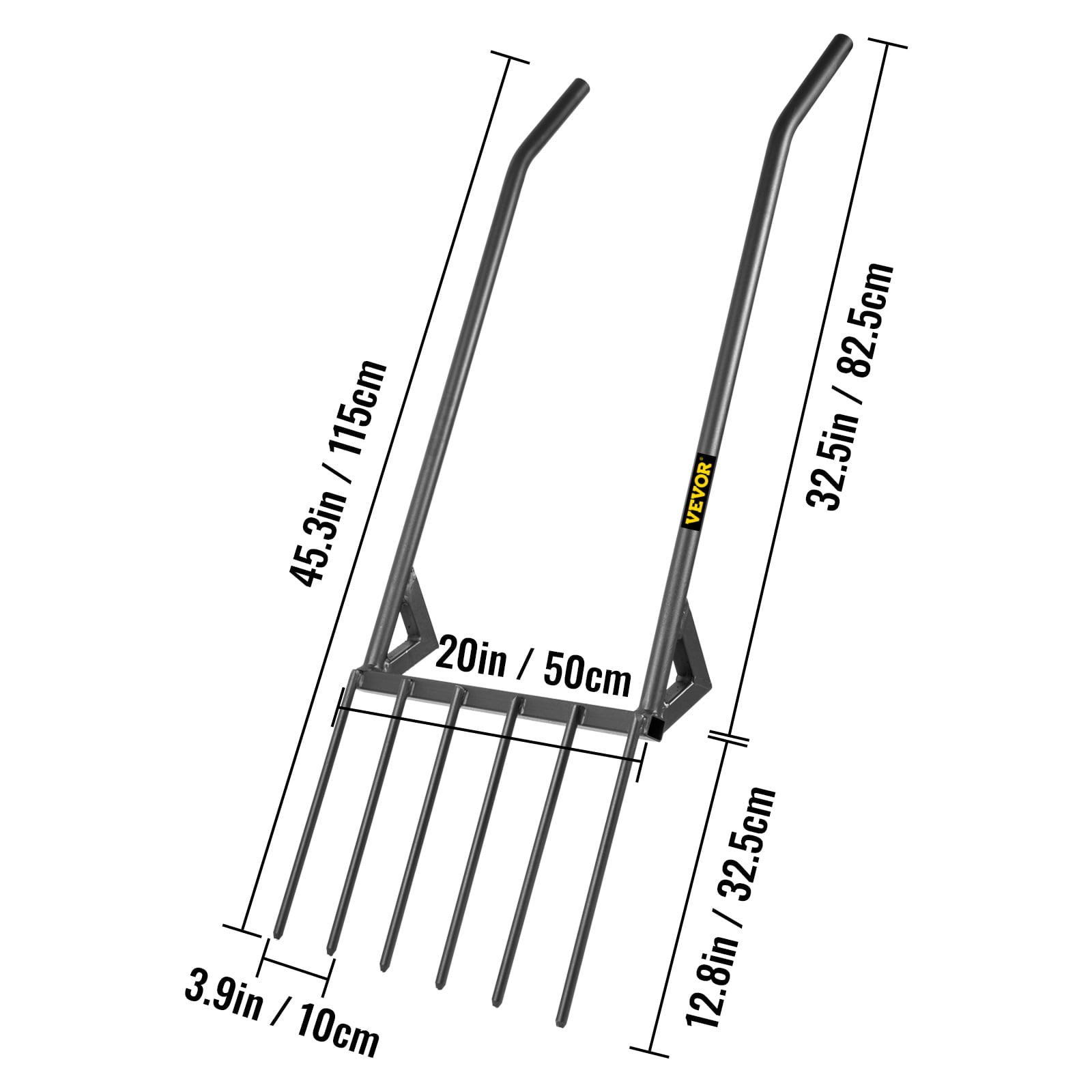 VEVOR Broad Fork Tool, 6 Tines Hand Tiller Broad fork, 20 Wide Broad fork Garden Tool, U-Shape Broad Fork Tiller with Steel Handle for Gardening and Cultivating, Aerate Clay Soil for Farm and Garden