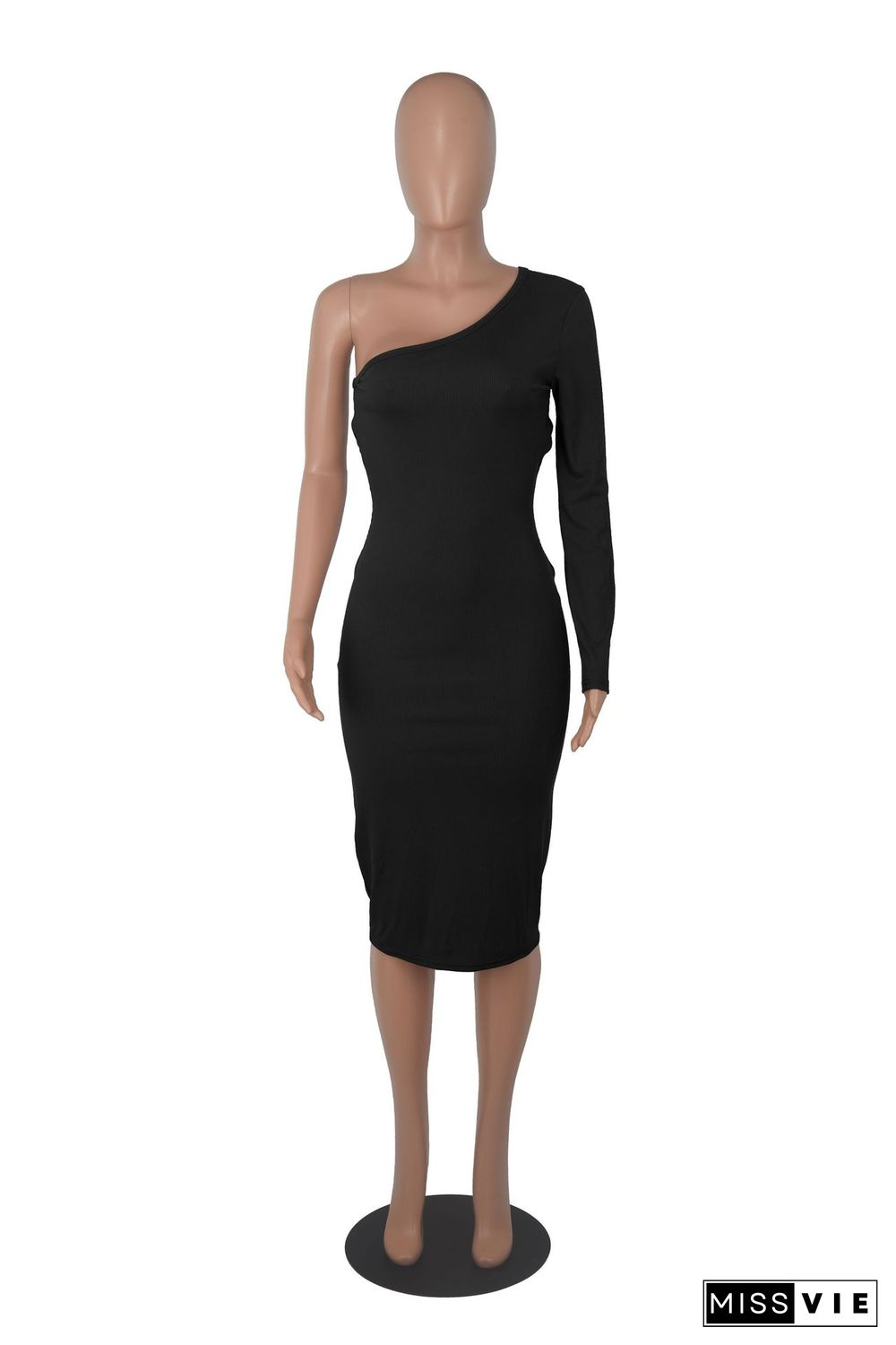 Single Shoulder Long Sleeve Cut Out Bodycon Dress