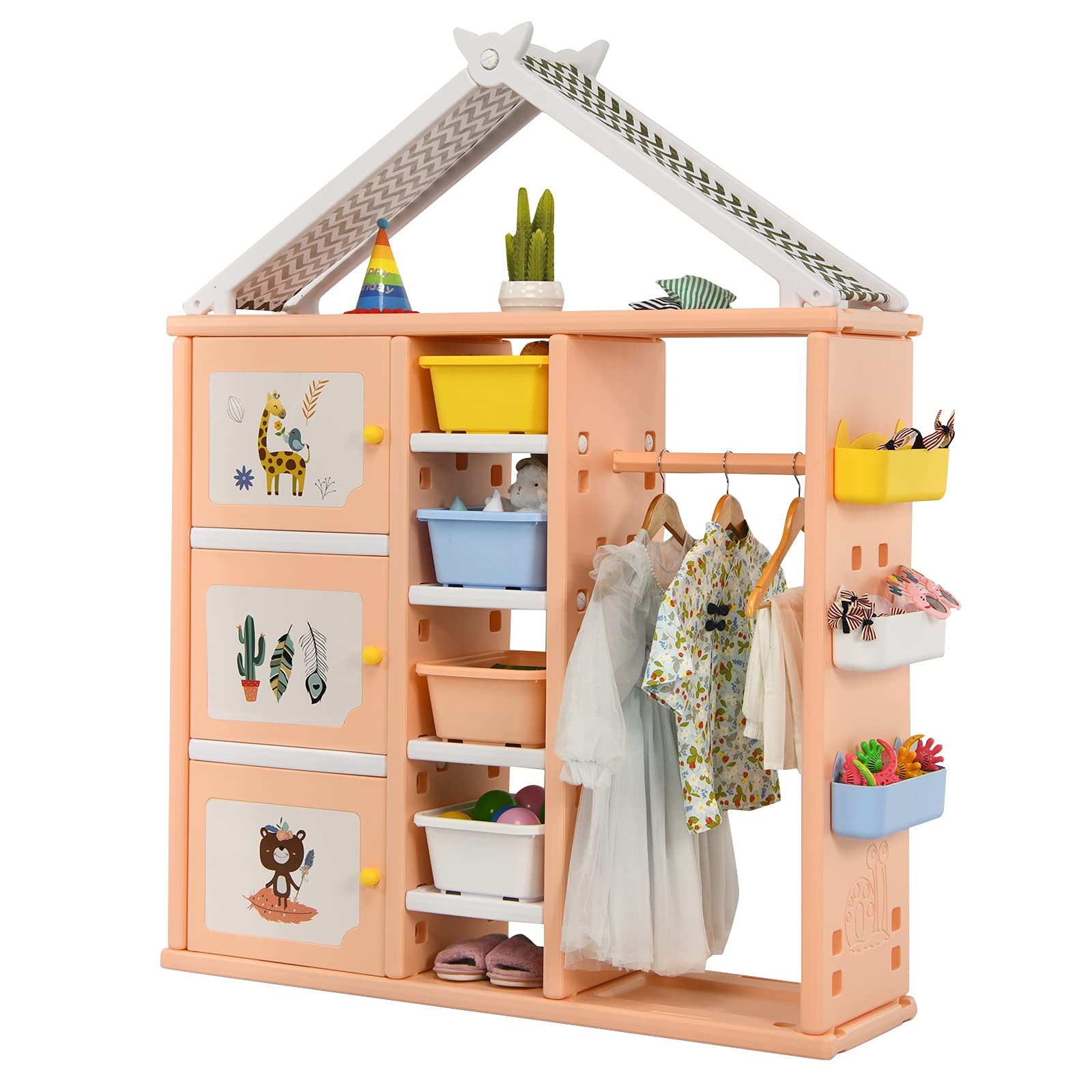 Costzon Kids Dress up Costume Storage Closet, Children Pretend Dresser Wardrobe Closet w/Bins