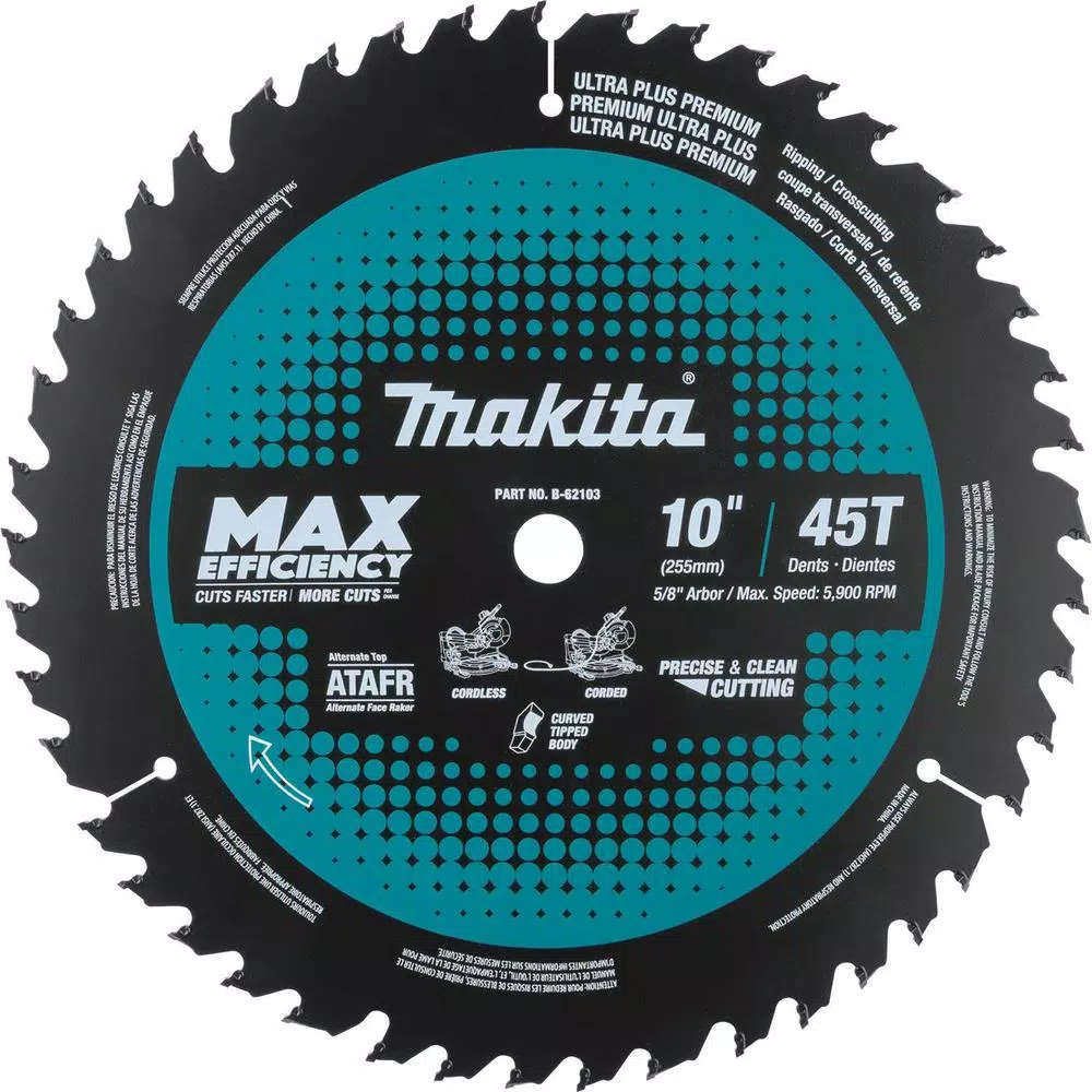 Makita 10 in. 45T Carbide-Tipped Max Efficiency Miter Saw Blade and#8211; XDC Depot