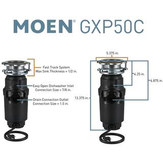 MOEN Prep Series 12 HP Continuous Feed Garbage Disposal with Power Cord and Universal Mount GXP50C