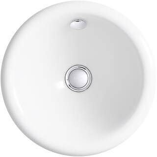 KOHLER Iron Plains Round 12 in. Drop-InUnder-Mount Cast Iron Bathroom Sink in White K-20211-0