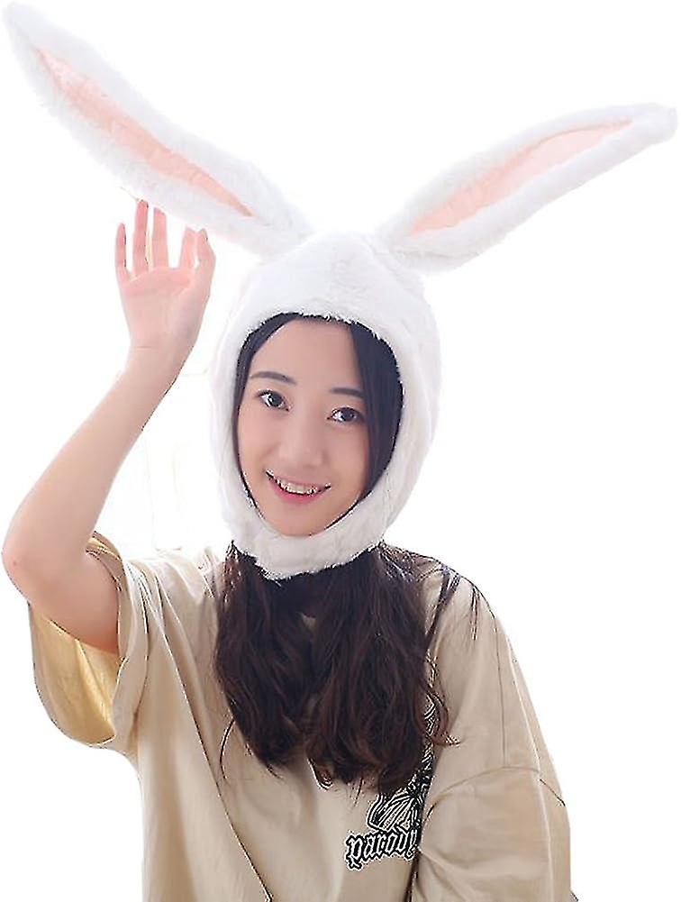 Plush Fun Bunny Ears Hood Women Costume Hats Christmas Gift Warm Soft And Cozy White