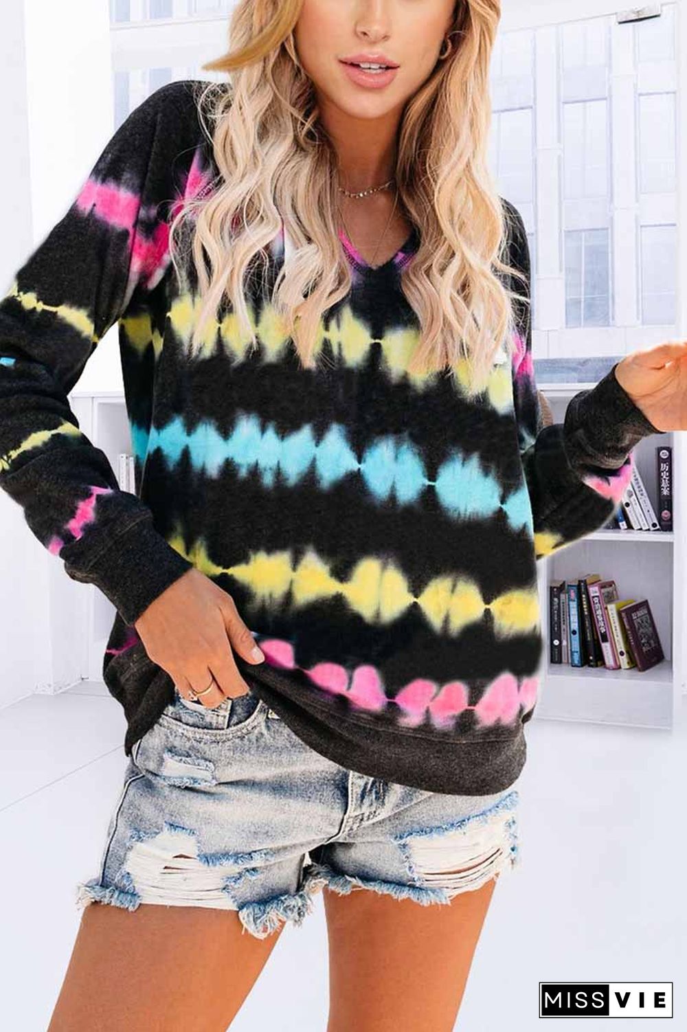 Color Striped Print Casual Hoodie