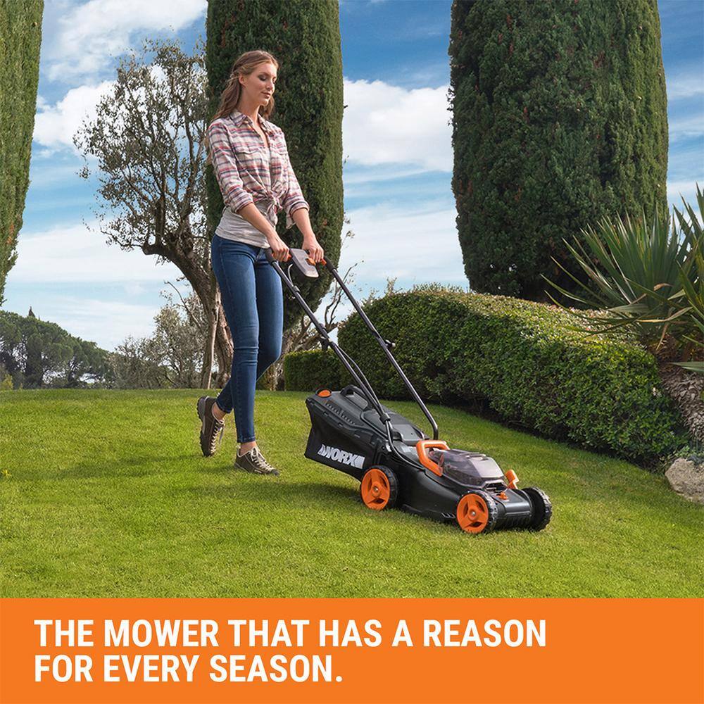 Worx POWER SHARE 40-Volt 14 in. Cordless Battery Walk Behind Mower with Mulching  Intellicut (Battery  Charger Included) WG779