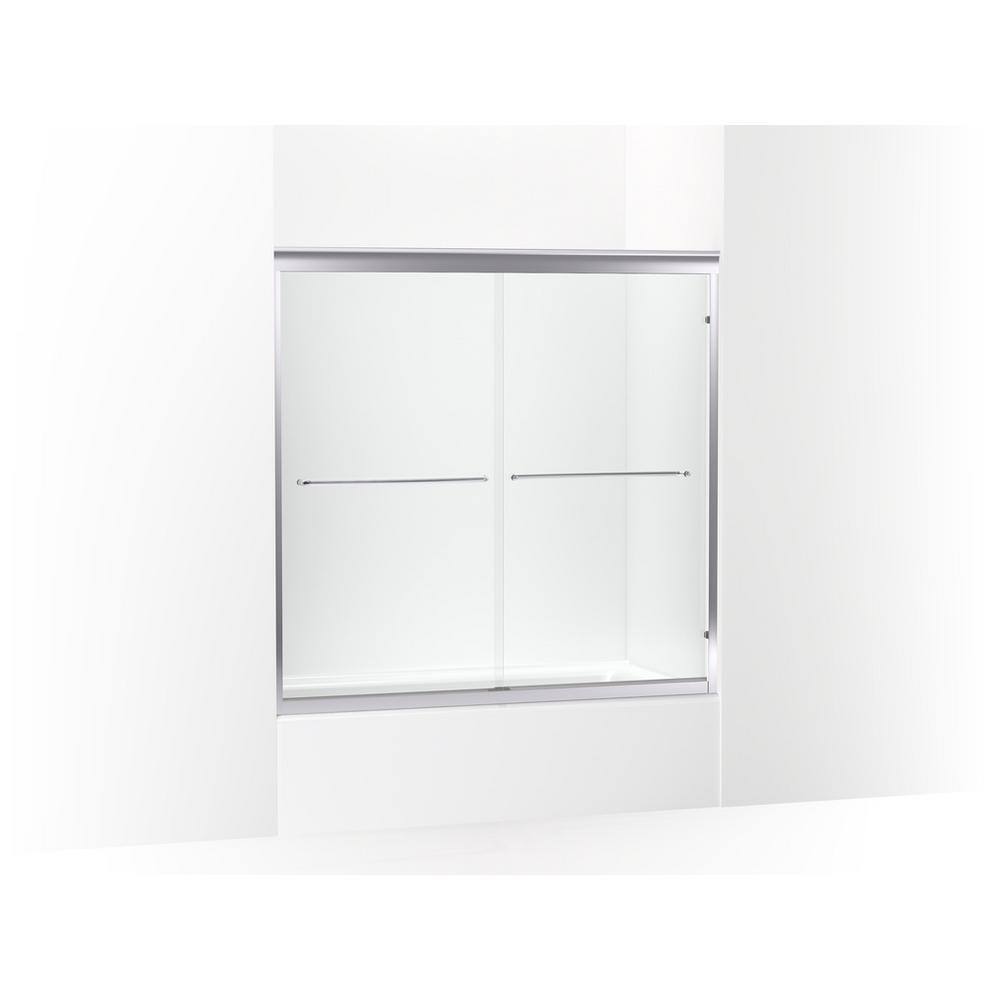 KOHLER Fluence 59.625 in. W x 58 in. H Sliding Frameless Tub Door in Bright Polished Silver with Crystal Clear Glass K-702200-6L-SHP