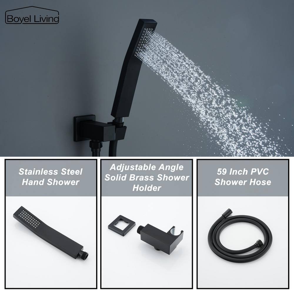 Boyel Living 1-Spray Patterns with 2.5 GPM 12 in. Ceiling Mount Dual Shower Heads with Pressure Balance Valve in Matte Black SMD-88005B