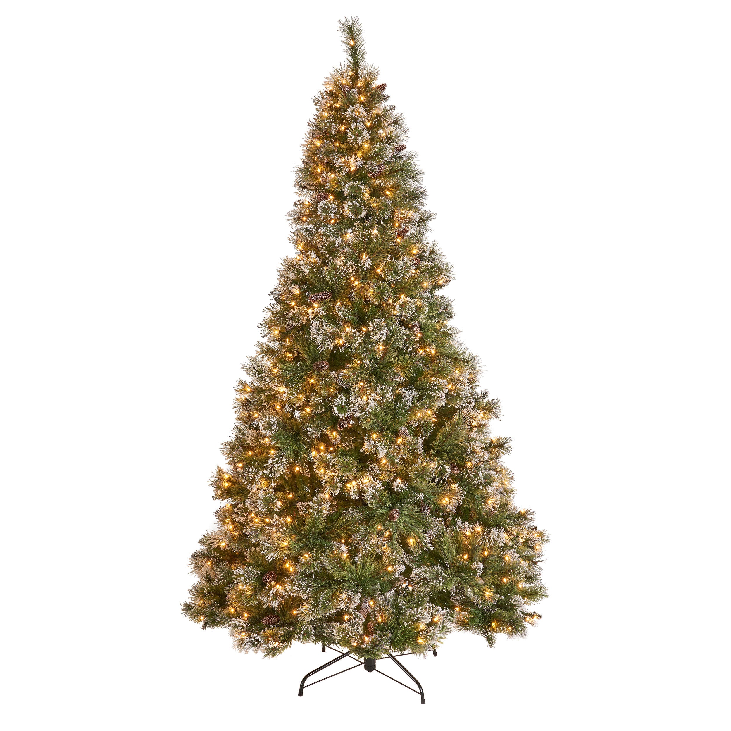 7.5-foot Cashmere Pine and Mixed Needles Hinged Artificial Christmas Tree with Snow and Glitter Branches and Frosted Pinecones