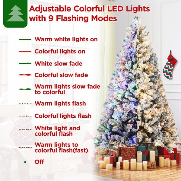 7.5ft Prelit Spruce Artificial Christmas Tree Snow Flocked Hinges Tree with 550 Multicolor LED Lights and 1284 Branch Tips