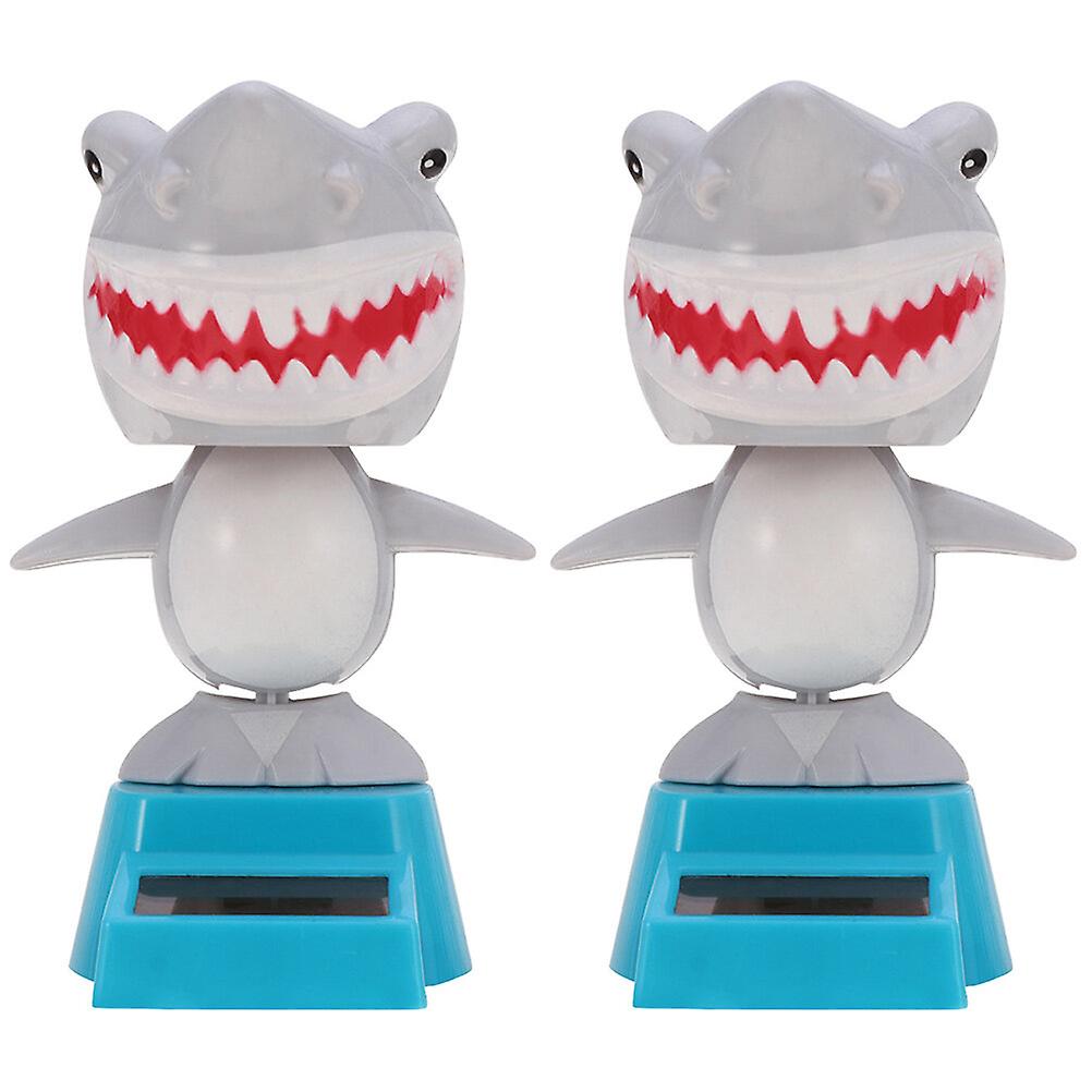 2pcs Solar Powered Shark Decor Shark Swinging Figures Car Dashboard Ornament