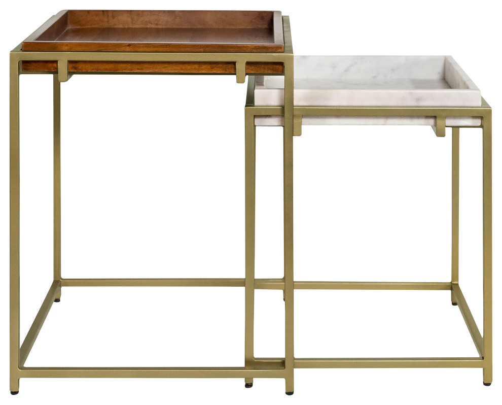 Bolden 2 Piece Square Nesting Table With Recessed Top Gold   Modern   Coffee Table Sets   by Modon  Houzz