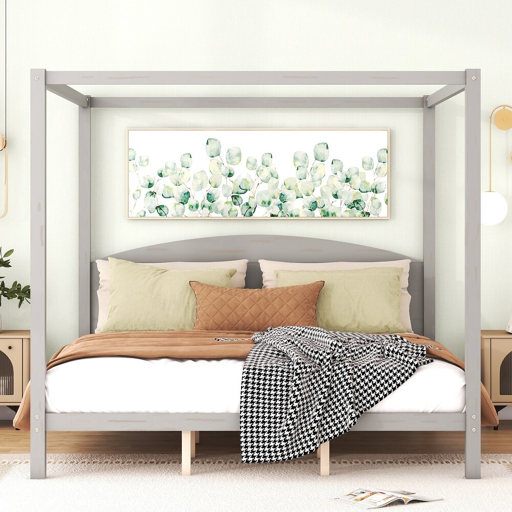 King Size Canopy Platform Bed with Headboard and Support Legs