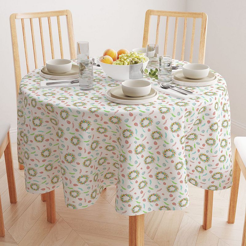 Round Tablecloth， 100% Cotton， 60 Round， Colorful Spring Easter