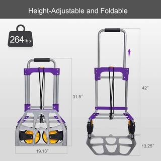 Kahomvis Aluminum Portable Folding Hand Cart in Purple with Telescoping Handle and Rubber Wheels LY-LKFX-1029