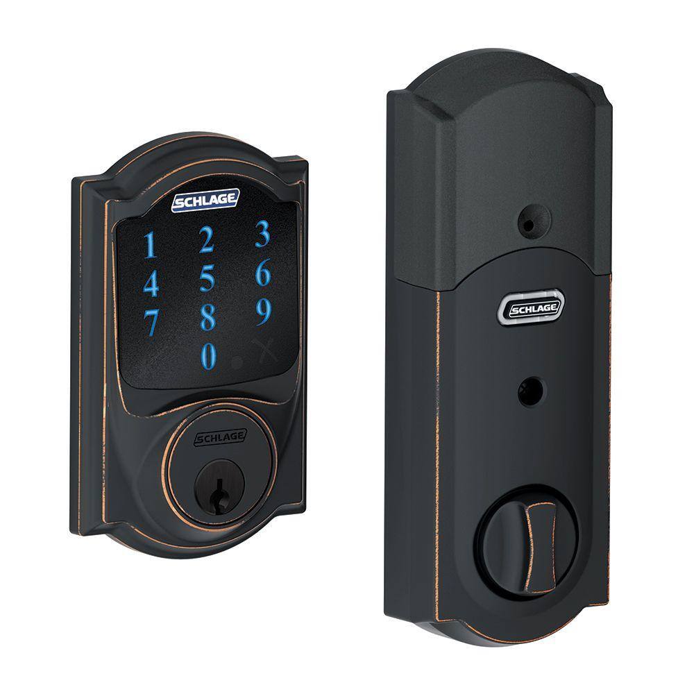 Schlage Camelot Aged Bronze Connect Smart Door Lock with Alarm BE469NX CAM 716