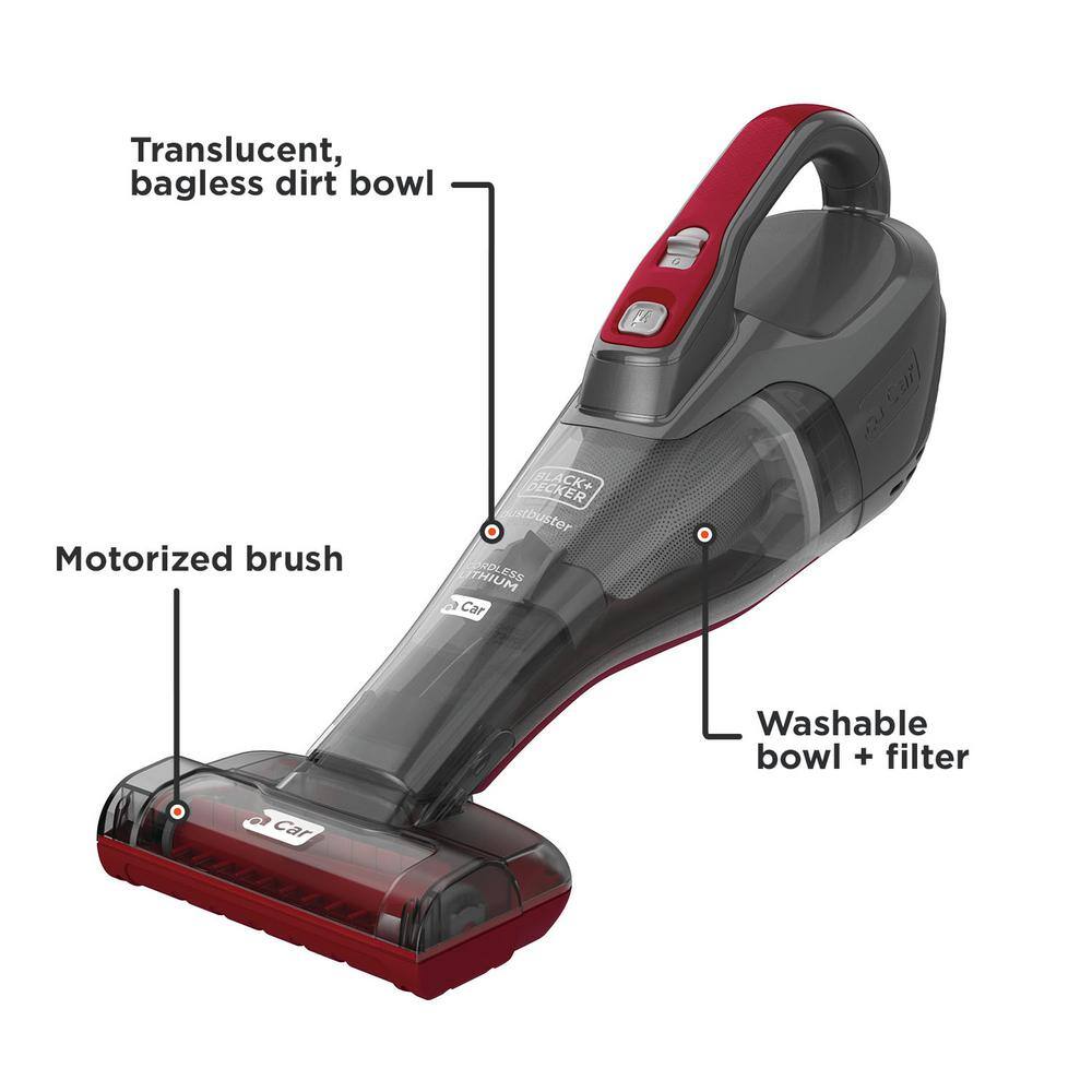 BLACK+DECKER Dustbuster QuickClean Cordless 12-Volt 1.8-Cup Handheld Car Vacuum with Motorized Upholstery Brush HLVB315JA26