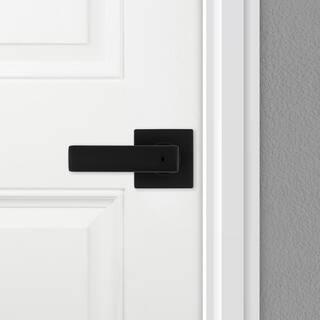 Kwikset Breton Square Matte Black BedBath Door Handle Featuring Microban with Lock 300BRNLSQT5146A