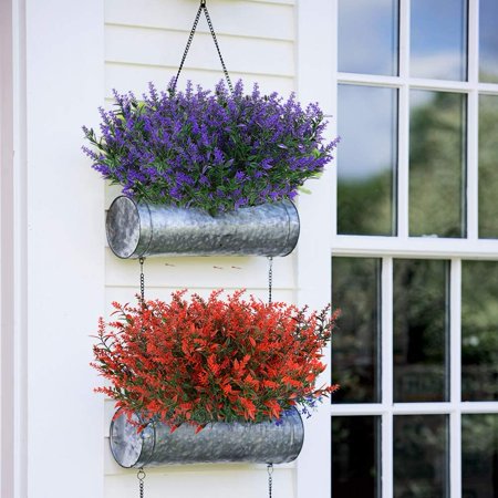 Morttic 24 Bundles Outdoor Artificial Lavender Fake Flowers UV Resistant Shrubs, Faux Plastic Greenery for Indoor Outside Hanging Plants Garden Porch Window Box Home Wedding Farmhouse Decor (Fuchsia)