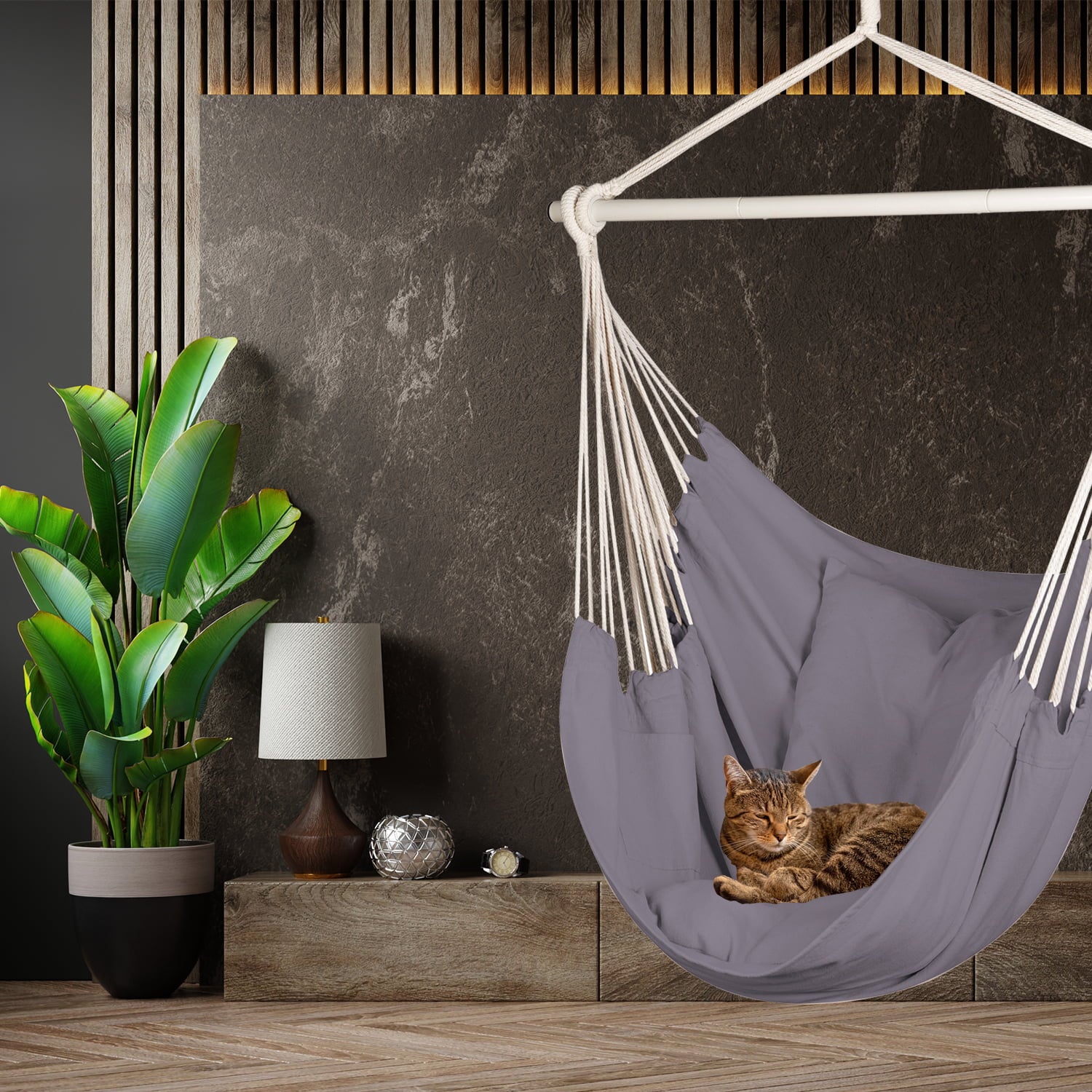 Angelycia Hammock Chair | Cotton Swinging Chairs | Indoor & Outdoor Hanging Chair | (Dark Gray)