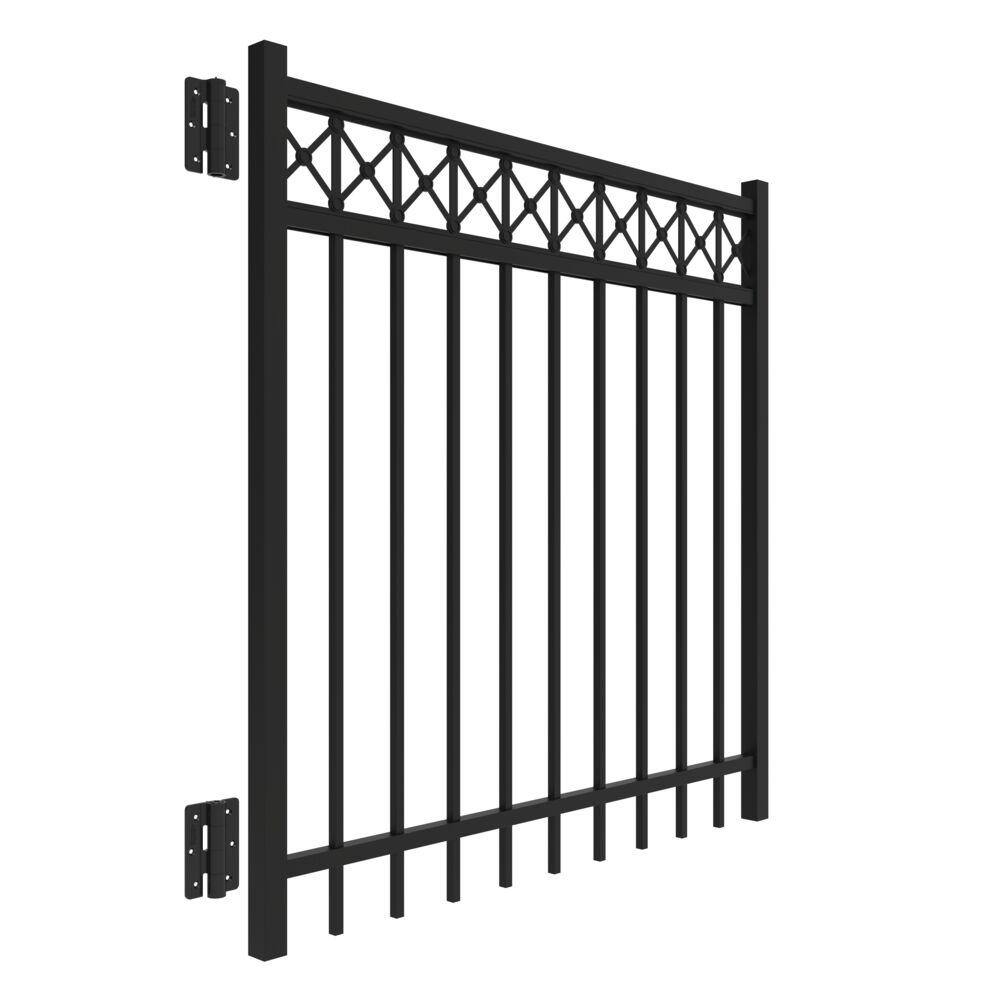 Barrette Outdoor Living Highland 4 ft. x 4 ft. Black Straight Decorative Flat Top Metal Fence Gate 73050577