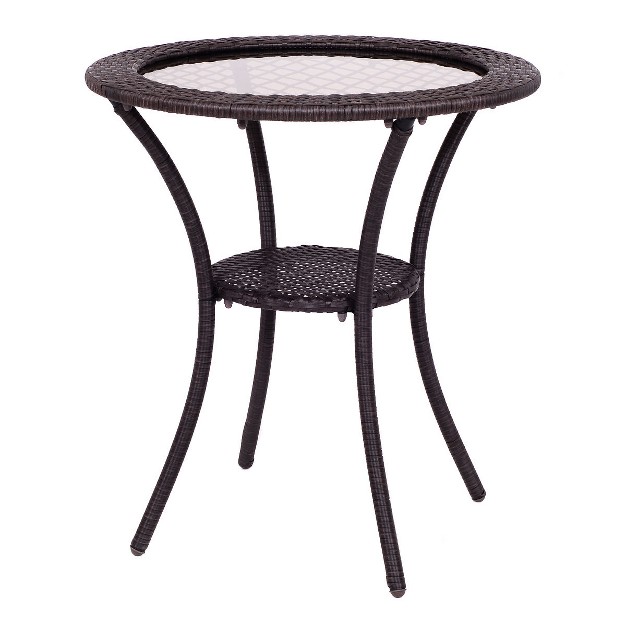 Costway Round Rattan Wicker Coffee Table Glass Top Steel Frame Patio Furni W lower Shelf