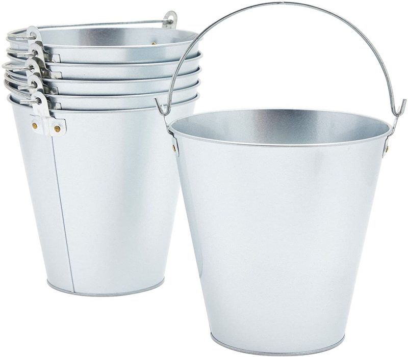 Juvale Galvanized Metal Ice Bucket Pails， 7 Inch， 6 Pack， Silver