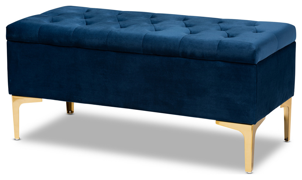 Espinoza Upholstered Gold Button Tufted Storage Ottoman   Contemporary   Footstools And Ottomans   by Baxton Studio  Houzz