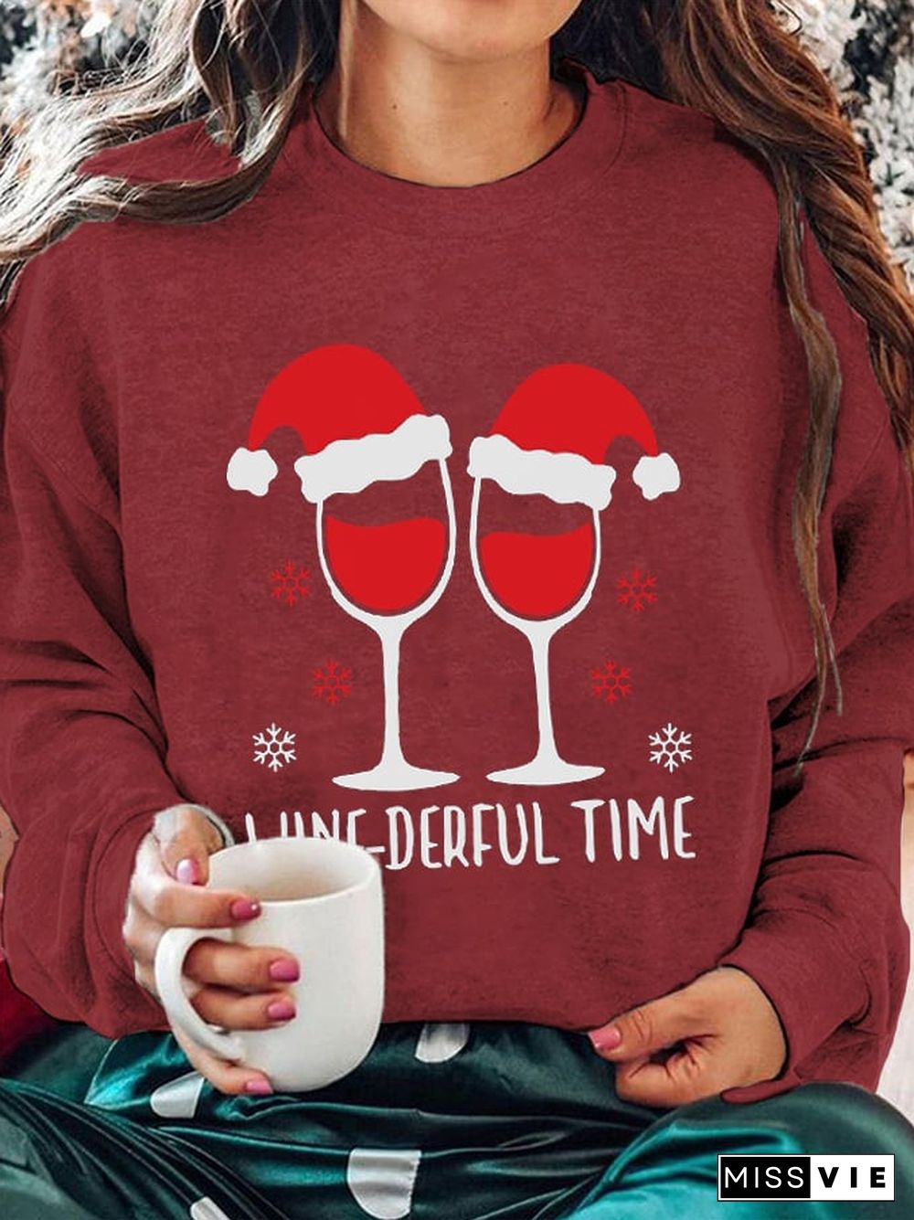 Women's Christmas Wine-derful Time Printed Sweatshirt