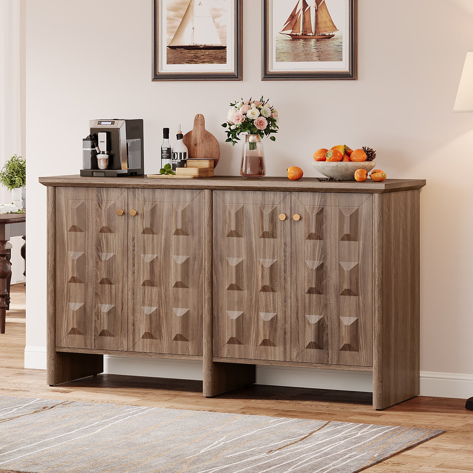 59 Sideboard Buffet, Console Cabinet Credenzas Coffee Bar Cabinet with Adjustable Shelf