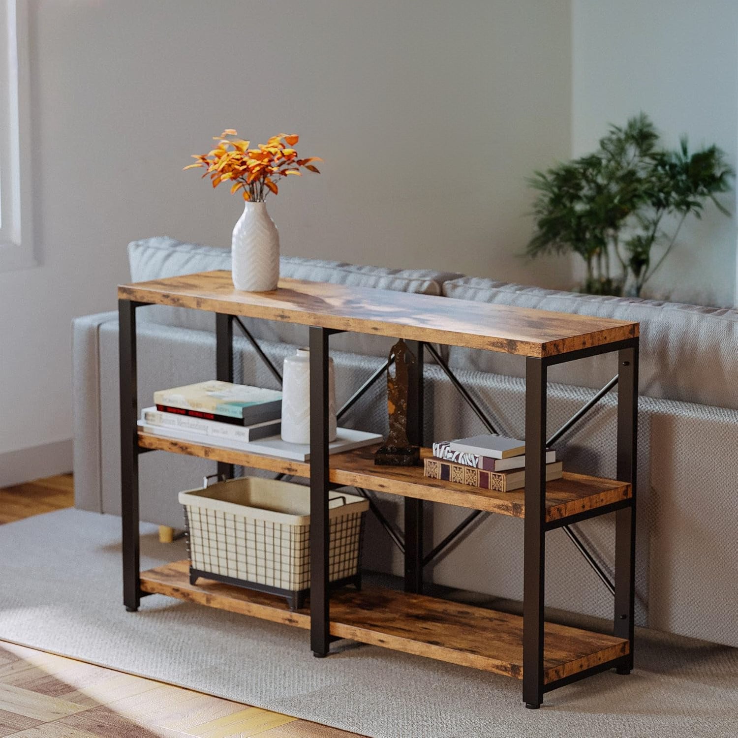 Entryway Console Table with 3 Tier Storage Racks, 47 Inch Storage Shelves for Hallway, Living Room