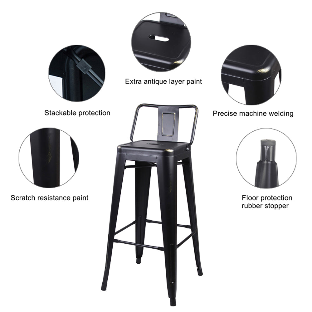 GIA Design Group 24 Inch Counter Height Low Back Metal Stool， Black